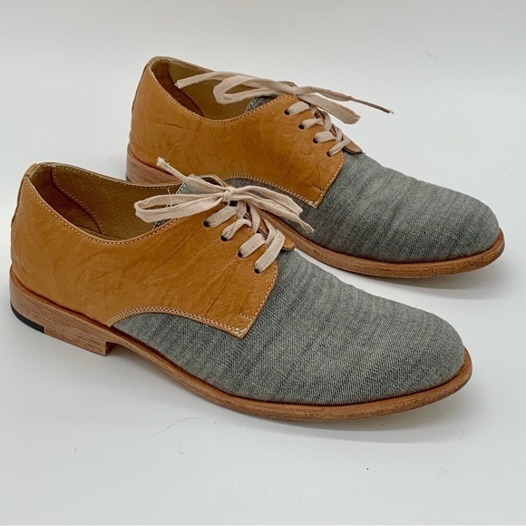 George Esquivel Grey Canvas & Tan Leather Two-Tone Oxford Lace-up Shoes Size 8 - Picture 1 of 11
